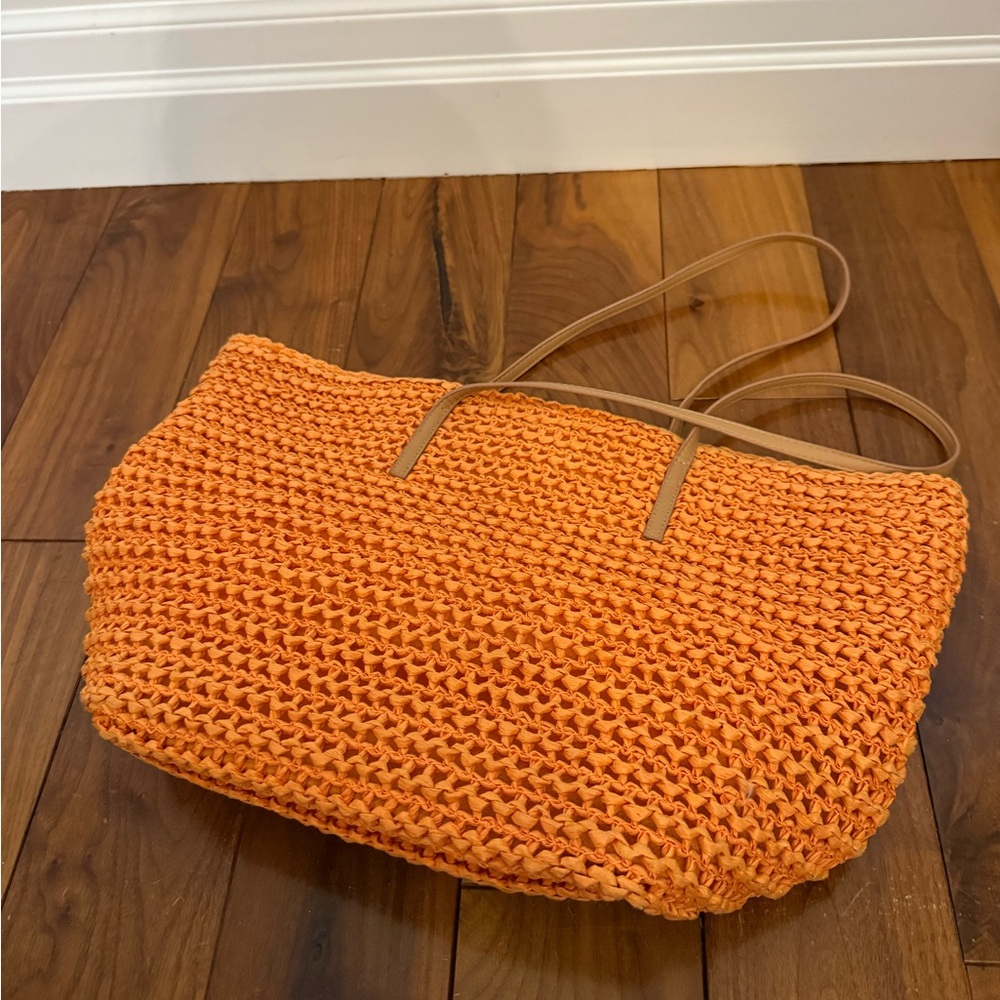Orange Woven Tote Bag